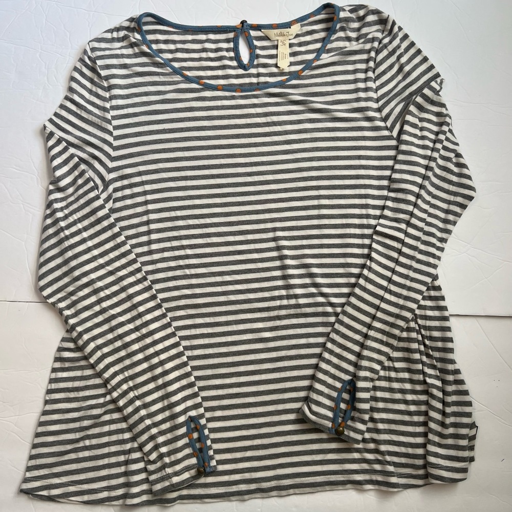 Matilda Jane Womens T-shirt Modal Blend White Gray Striped Long Sleeve Medium